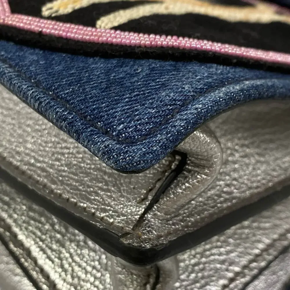 Miu Miu Handbag 5BA108 Navy Silver Multi Denim Leather